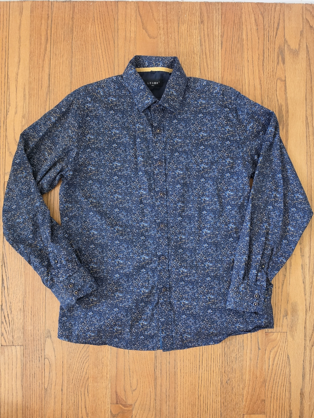 Men's Navy Speckled Long-Sleeve Button-Down Shirt